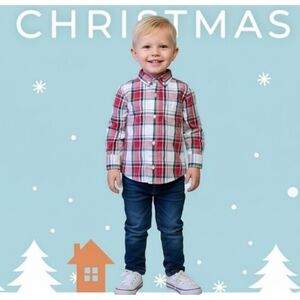 Gymboree Plaid Holiday Button down shirt Red & Green Size 2T